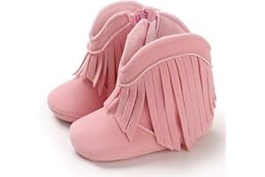 Timatego Baby Girl Cowboy Tassel Boots Side Zipper Non Slip Stay On Booties Infant Toddler First Walker Warm Winter Crib Shoes 3-18 Months