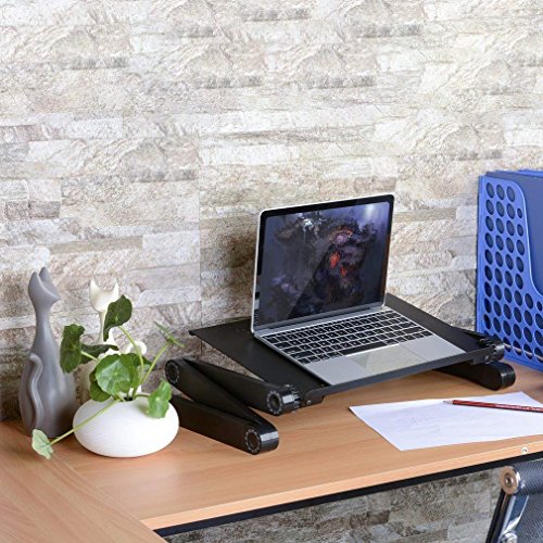 YINXN Adjustable Vented Laptop Desk, Ergonomic Portable Laptop Stand Multi-function TV Bed Lap Tray Office Table Lightweight Aluminum Tray with Side Mount Mouse Pad - Black