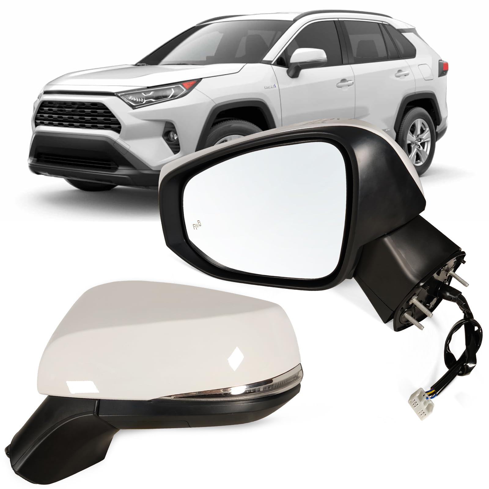 Photo 1 of Lqito Left Driver Side Mirror Fits 2019-2023 Toyota Rav4 with Power Heated Turn Signal and Blind Spot Match Super White Replace 879400R271(8 Pins)