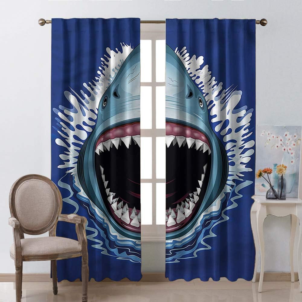 Living Room Curtains Shark Attack Open Mouth Bite W55 xL39