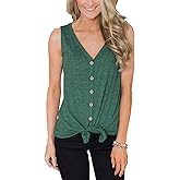 Barlver Women Tie Knot Button Down Shirts Summer Henley Tank Tops Casual Sleeveless Blouse Cotton Tunics Tops