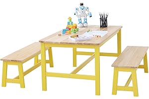 VEVOR Kids Table and Bench Set, Toddler Table and Chair Set of 3, Wood Activity Table for Art, Craft, Reading, Learning