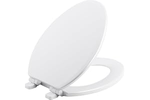 KOHLER 20454-0 Ridgewood Quiet-Close Elongated Toilet Seat, Compression-Molded Wood Toilet Seat, Soft Close Toilet Seat, White