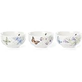 Lenox Butterfly Meadow Porcelain 3-Piece Mini Bowl Set | dishwasher safe | 3 piece bowl set | 8oz capacity |4.25 inch diameter | mini bowls for kitchen and dining, gift for women