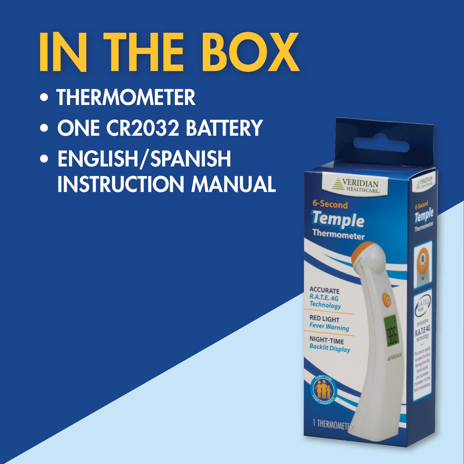 Veridian Temporal Contact Thermometer LCD Display 09-330 1 Each
