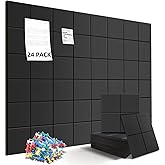 Large Cork Board for Walls 70" x 47", Black Bulletin Board | 24 Pack Felt Wall Tiles | Cork Boards for Office Pin Board Tack Board Cork Boards-Black