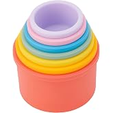 tickit Silisoft Round Colorful Stacking Cups, Set of 7 | Soft Silicone Stacking, Nesting &amp; Sensory Play Cups, Develop Baby&rsquo;s Fine Motor Skills and Early Learning, Rainbow
