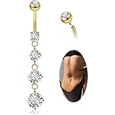 LOREMOW 14G G23 Pure Titanium Dangle Belly Button Rings for Women Dangling Belly Ring Curved Barbell Internally Threaded Navel Rings CZ Navel Piercing Jewelry