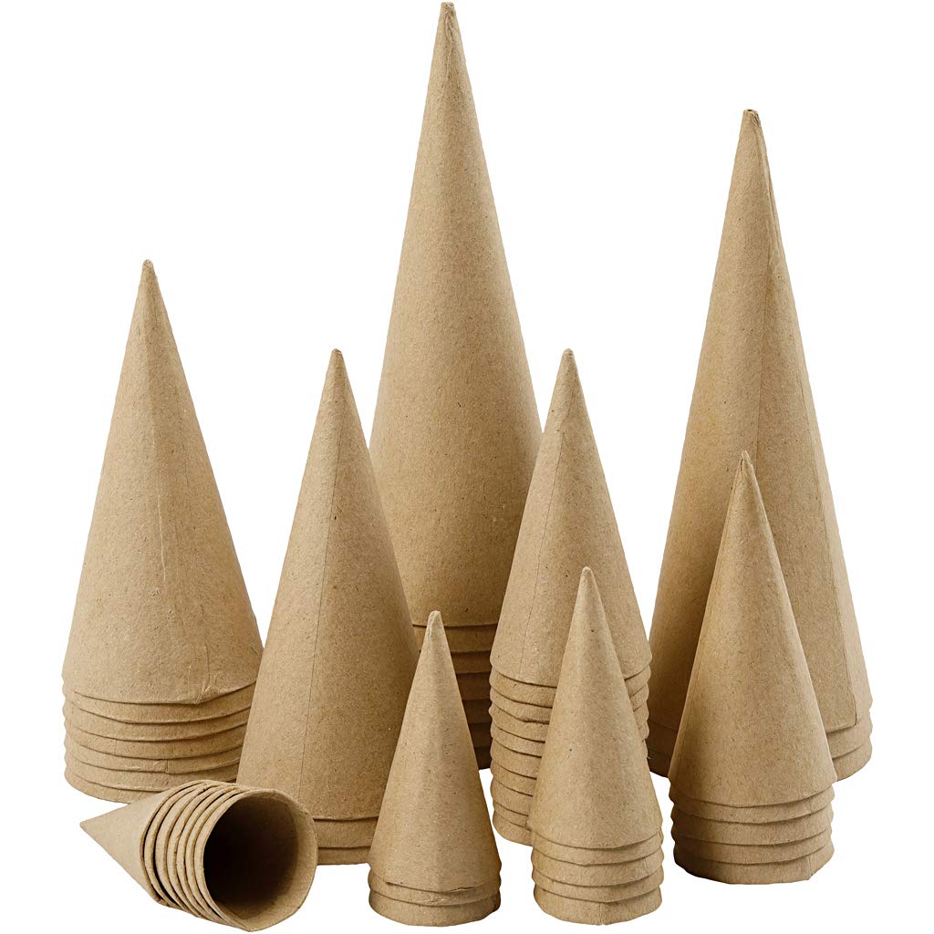Creativ Papier Mâché Craft Cones – 20 to 50 Assorted Sizes – Cardboard Cones for Modelling Clay, Air Dry Clay, Crepe Paper & DIY Craft Projects