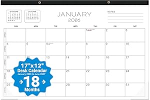 Desk calendar 2026-2027,17x12 Inch,18-Month Use, clear plastic cover