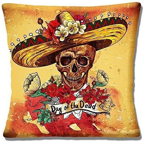 Vintage Retro Mexican Sombrero Day of the Dead Skull - 16" (40cm) Pillow Cushion Cover
