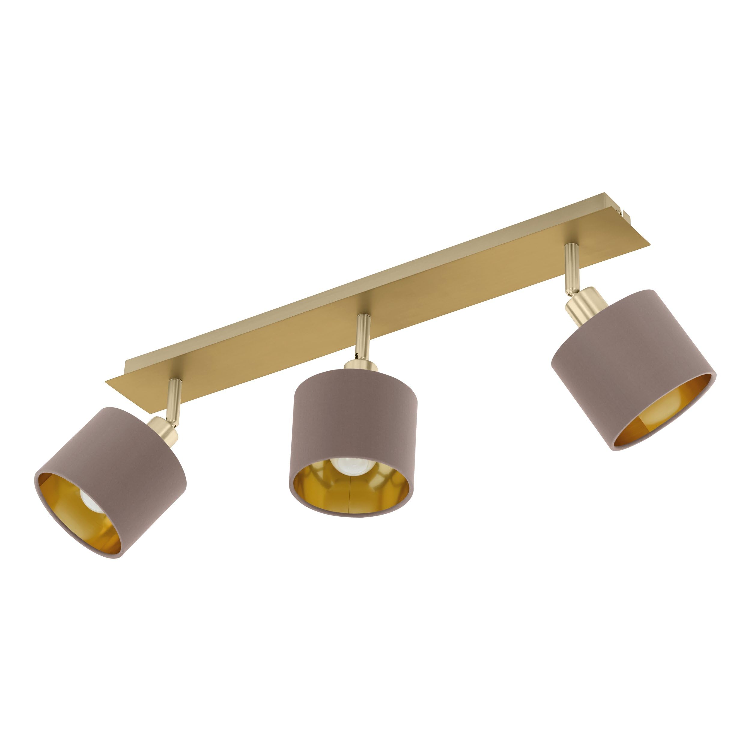 Eglo Ceiling Light Valbiano, 3-Light Ceiling Fixture, Metal and Textile Ceiling Spotlight, Hallway Lamp in Brushed Brass, Matte Nickel, Cappuccino, Gold, E14 Spots
