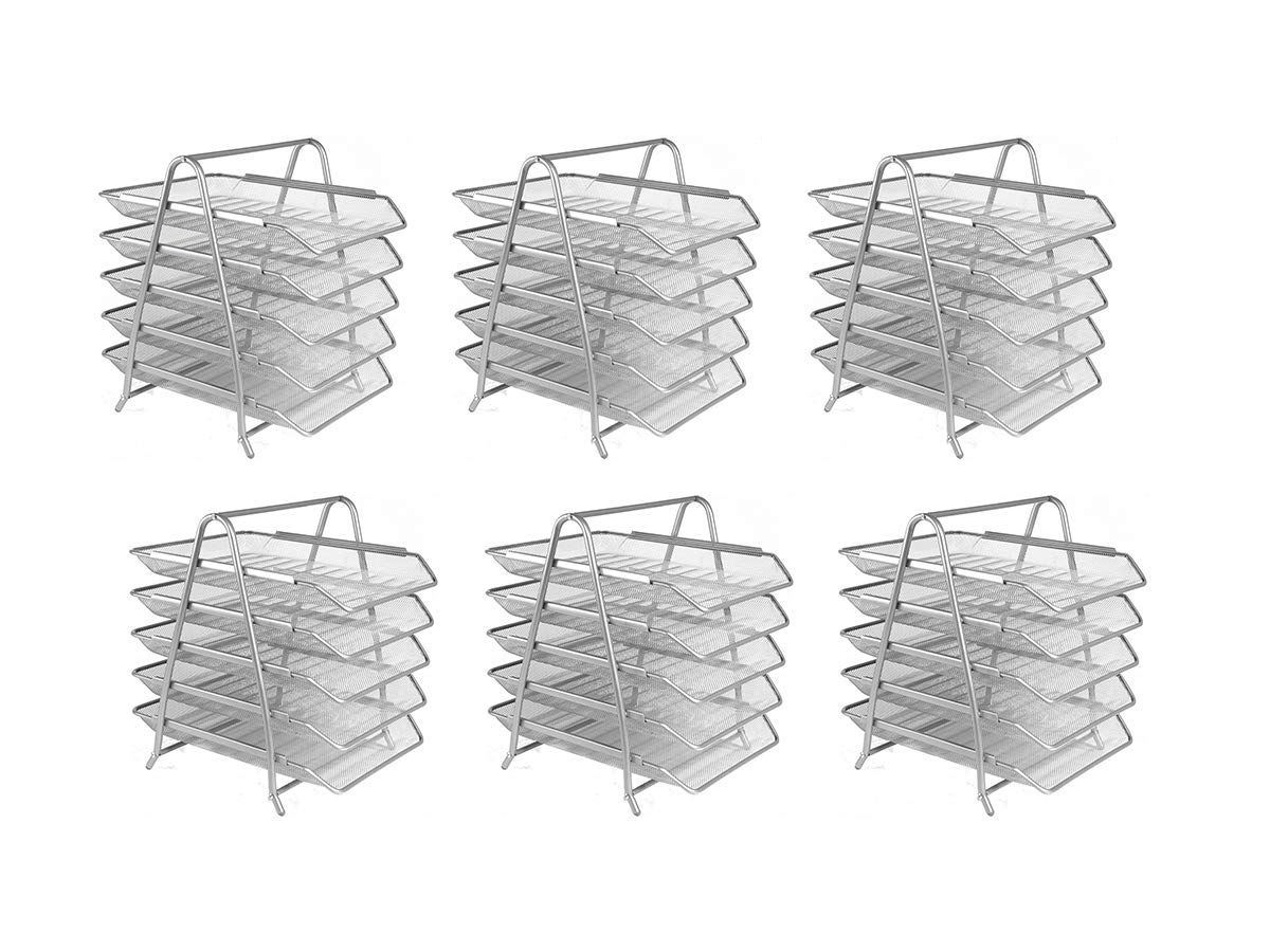 OSCO Mesh 5 Tier Tray - Silver Wire Mesh - A4 and Foolscap Size - Pack of 6