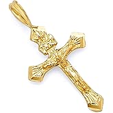 14k REAL Yellow Gold Religious Crucifix Jesus Cross Charm Pendant