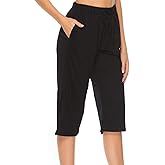 Vlazom Cotton Women's Pajama Bottoms Capri Lounge Pants Casual Cropped Pjs Trouser with Pockets & Drawstring