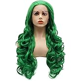 LUSHY BEAUTY Hair Synthetic Lace Front Wig Wavy Long 26inch Green Heavy Density Heat Resistant Realistic Wig