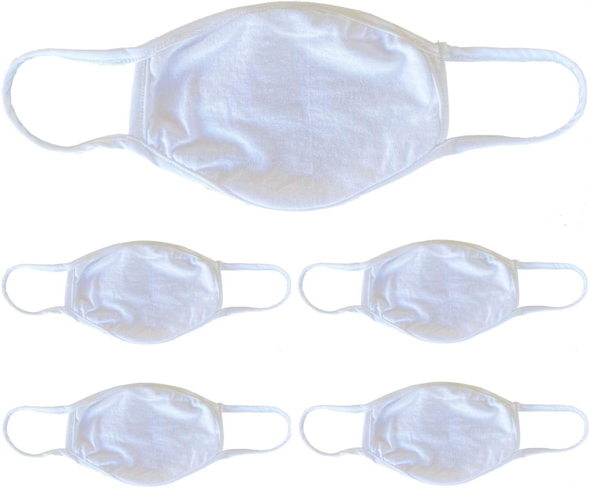 WHITE - 100% Cotton Reusable Face Mask 5-pack - ADULT 7"x5"