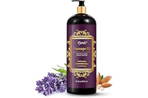 Pjordo Aromatherapy Lavender Massage Oil, 10 fl oz Relaxing Massage Oil for Massage Therapy with Grape Seed, Sweet Almond & Jojoba, Spa Quality Oils for Soothing, Calming