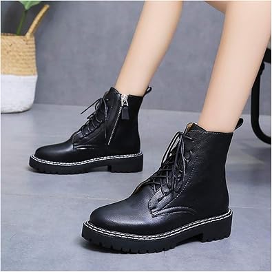 womens black lace up flat boots