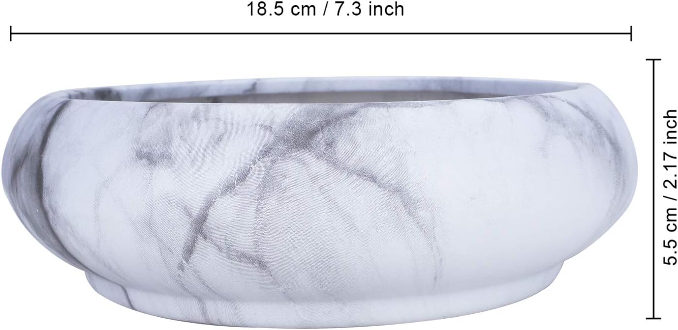 ARTKETTY Large Marble Shallow Flower Pots with Drainage Tray for Indoor Cactus Succulent Plants, 7.3" White&black - Image 5