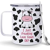 Hyturtle Funny Cow Gifts: Cow Print Stainless Steel 12oz Coffee Tumbler - Perfect For Cow Lovers, Birthday & Christmas Gifts