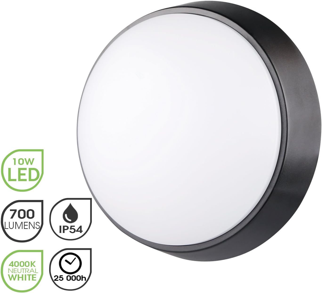10W LED 4000K IP54 Circular Wall Ceiling Mounted Round Dome Bulkhead