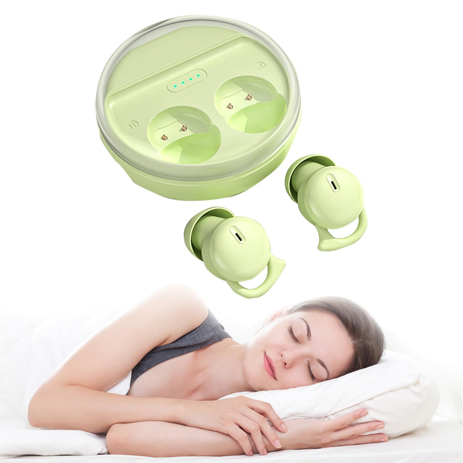 Xmenha Invisible Green Bluetooth Small Sleep Earbuds For Side Sleepers Wireless Invisible Noise Canceling Earbuds For Sleep Tiny Sleeping Ear Buds For Small Ears Wireless Hidden Headphones Ear Buds