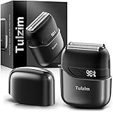 Tulzim Electric Foil Shaver for Men: Mini Electric Razor for Face - IPX7 Waterproof Cordless Razor with LED Display - 3 Floating Blade USB-C Fast Rechargeable for Travel & Home, Silver Grey