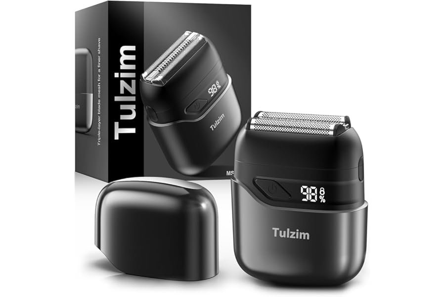 Tulzim Electric Foil Shaver for Men: Cordless Electric Razor for Face & Beard - 3 Floating Blades, 100-Min Runtime, USB-C Fast Charge, IPX7 Waterproof for Travel，Cool Black