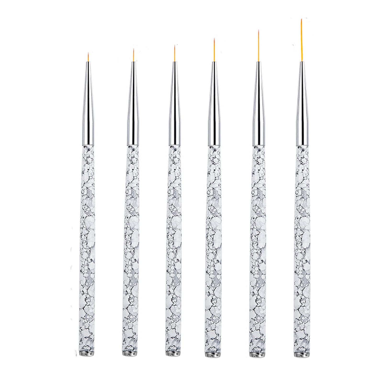 JCKD 6pcs Nail Art Brushes, Professional UV Gel Painting Nail Art Design Brush Pen Set Nail Art Spot Drill Drawing Brush Pen Fine Nail Art Brush 5/7/9/11/15/20mm (6 packs of white marble)