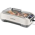 Smokeless Indoor Grill, CUSIMAX Electric Grill, 1500W Korean BBQ Grill with LED Smart Display & Tempered Glass Lid, Non-stick Removable Grill Plate, Turbo Smoke Extractor, White New Model
