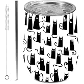 BQXH Cat Wine Tumbler With Lid and Straw, 12 OZ Stainless Steel Tumbler, Cat Lover Gifts Favors Insulated Coffee Cup, Travel Mug Weekend Gifts for Friendship Vacation Bachelorette Party