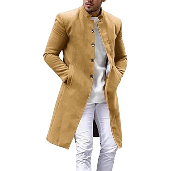 MEN’S TENORAS Mao collar long coat Winter Men's Single Breasted Stand collar Trench Coat Woolen