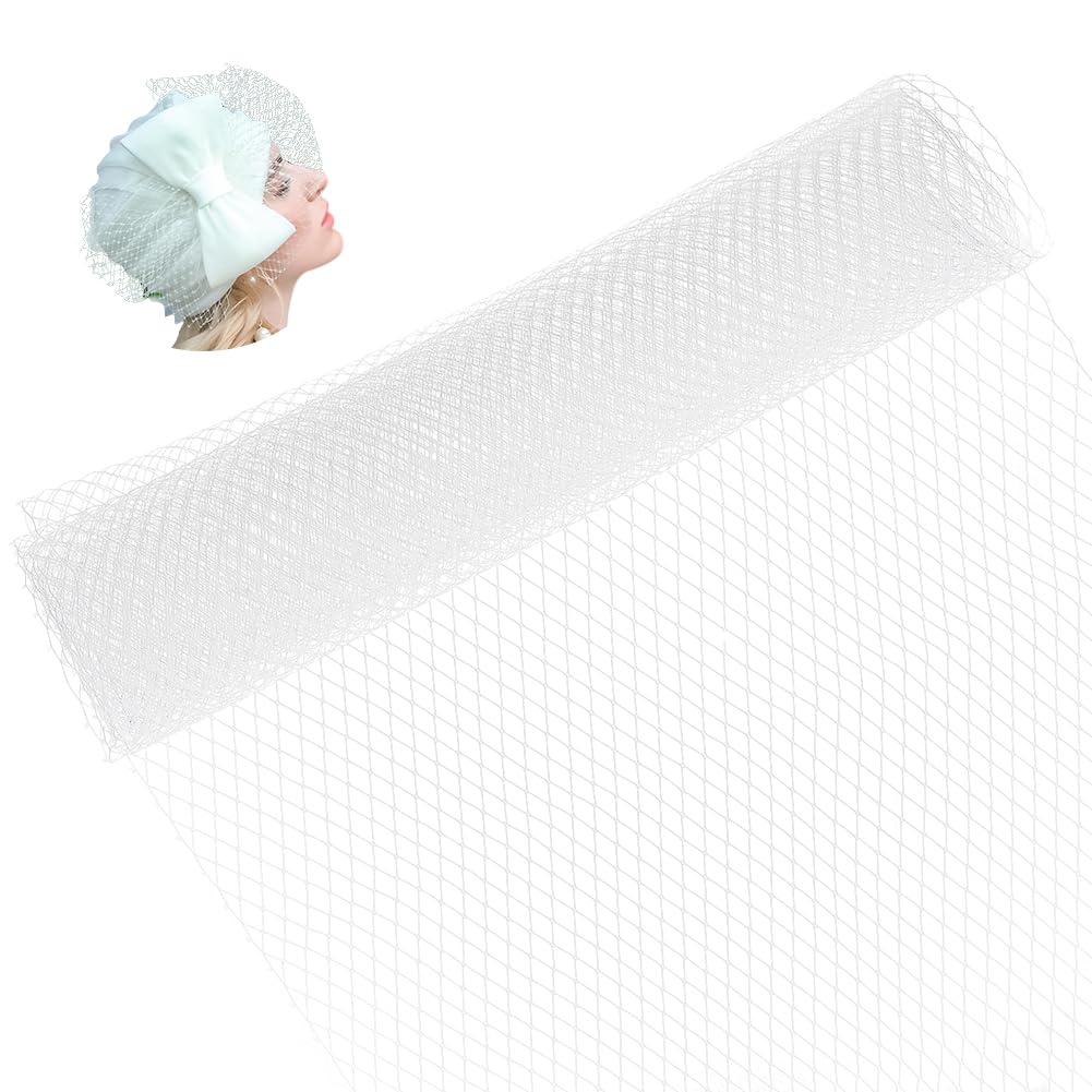 BENECREAT 2m Birdcage Veil Netting Fabric, 43cm Wide Organza Tulle Fabric Net Mesh White Russian Netting Hat Veil Millinery for Wedding, Sewing, Dress Decoration