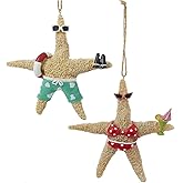 Kurt Adler C8971 Beach Style Tan Starfish Couple Decorative Holiday Christmas Tree Ornament Set with Twine Rope Hanger (2 Pack)
