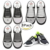 Shackcom No Tie Flat Elastic Shoelaces 3 Packs for Adult, Waterproof and Stretchy Silicone Tieless Shoe Laces for Sneakers, Converse, Dress Shoes, Boots, Eliminate Loose Shoelace Accidents