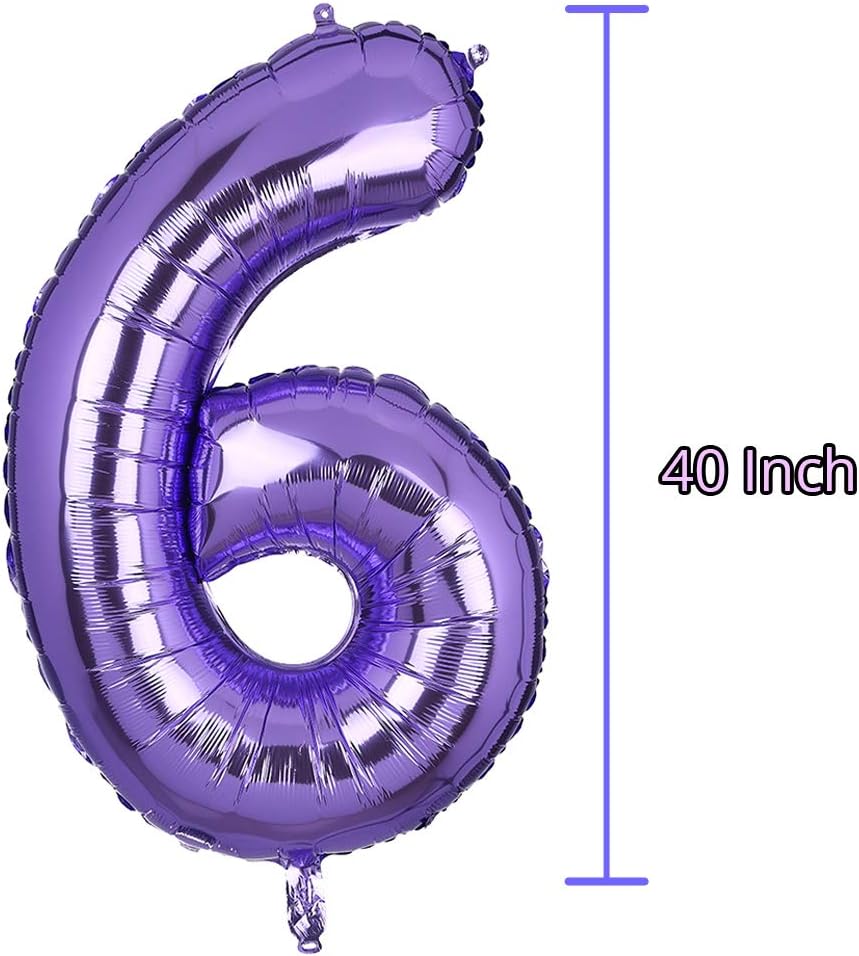 Large Foil Purple Number 6 Balloons Big Mylar Helium Balloon Birthdays Party Decorations Supplies Girls 40 Inch - Image 3