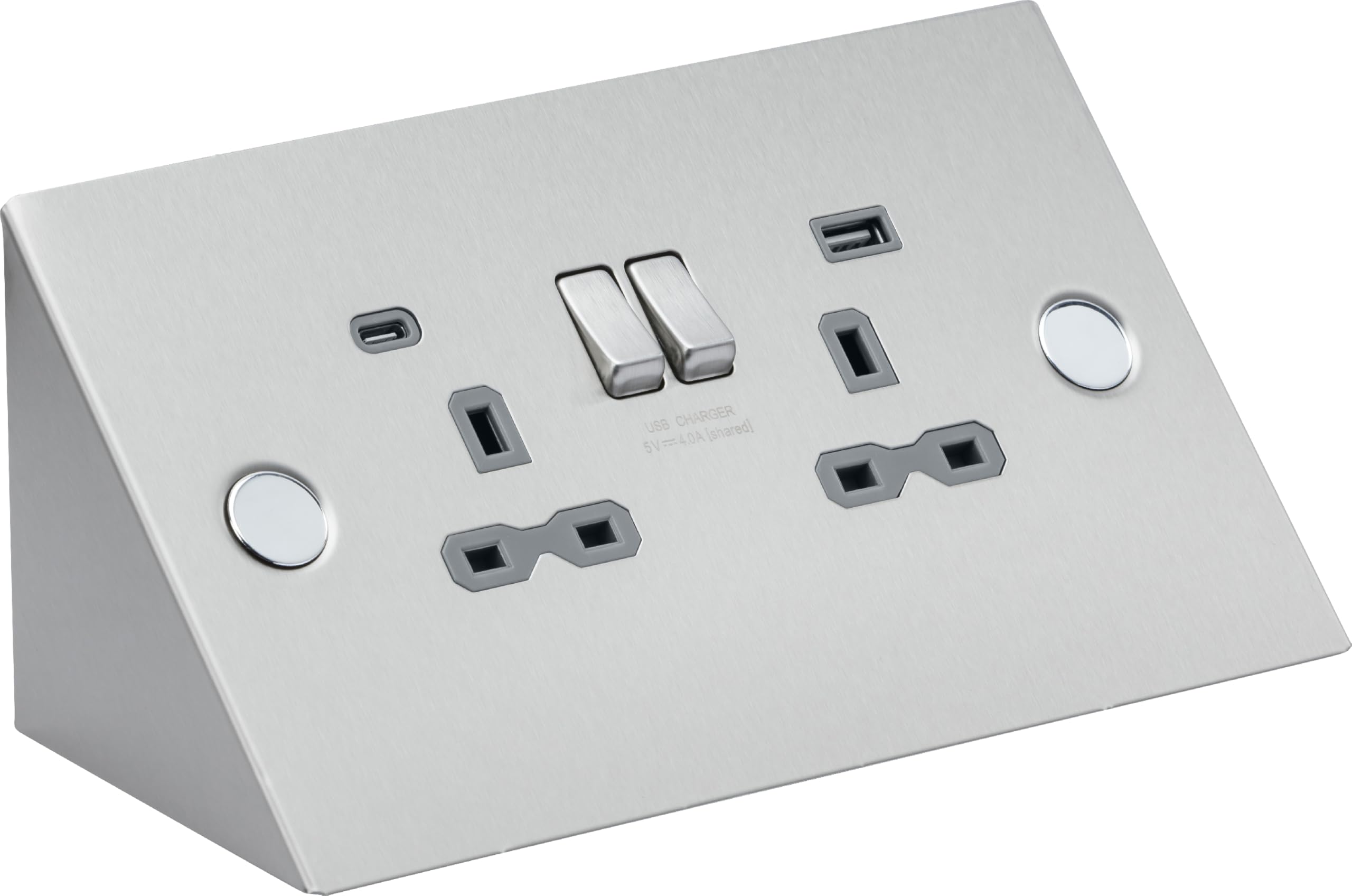 Knightsbridge Under Cabinet 13A 2G Socket with Dual USB A+C [5V DC 4.0A shared] - Stainless Steel
