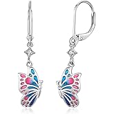 Butterfly Earrings 925 Sterling Silver Butterfly Drop Earrings Hypoallergenic Cubic Zirconia Butterfly Jewelry for Mother's Day Valentine Birthday Gifts
