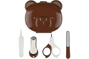GLOVAL BABY Baby Nail Kit, Baby Manicure Kit and Pedicure Kit with Cute Bear Shape Case, 4-in-1 Kit with Baby Nail Clipper, Scissor, Nail File & Tweezer for Newborn, Infant, Toddler, Mothers Day Gifts(Brown)