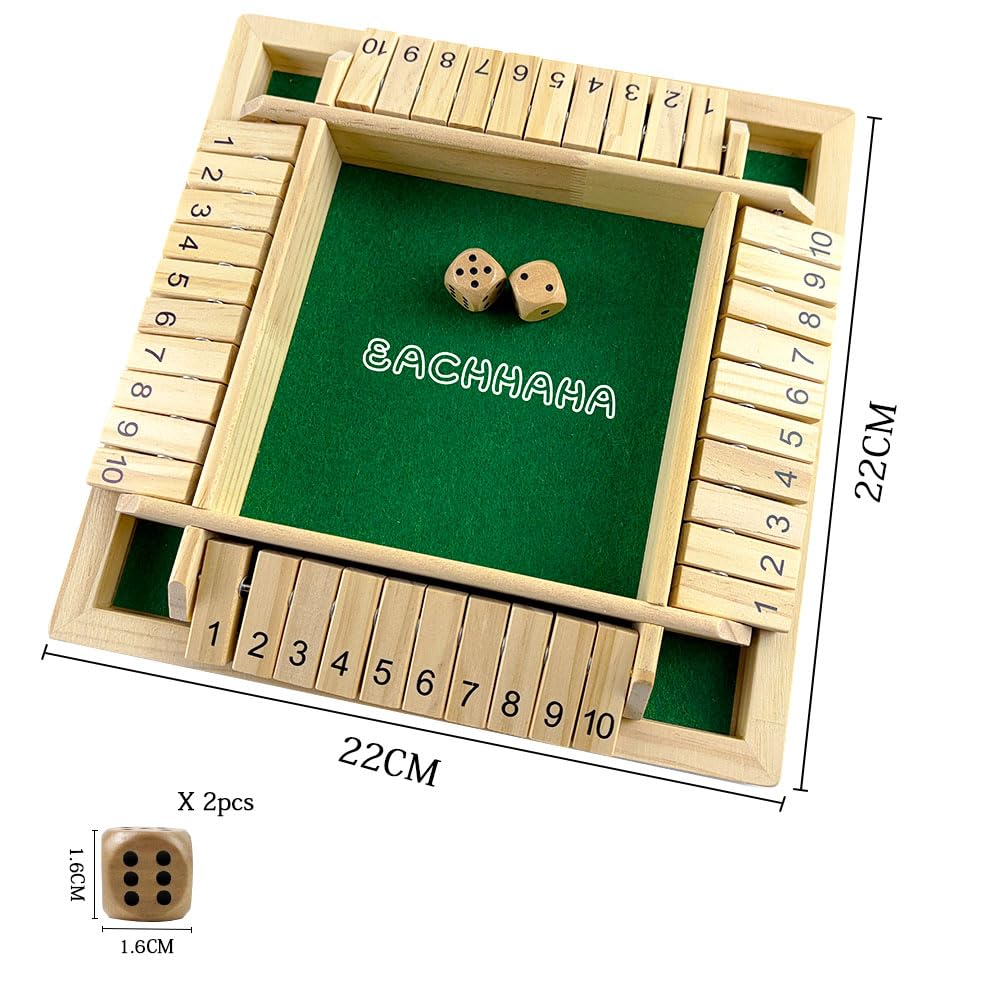EACHHAHA Shut The Box 4-Spieler,Klappbrett Spiel,Würfelspiel aus Holz,Brettspiel aus Holz,Brettspiele ab 7 8 9 10 + Jahre,Reisespiele,Traditionelle Kneipenspiele 3