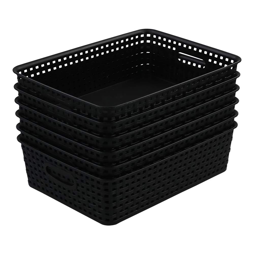 Bringer Plastic Office Paper Storage Basket Tray, Set of 6 A4 Size Storage Basket Tray, Black