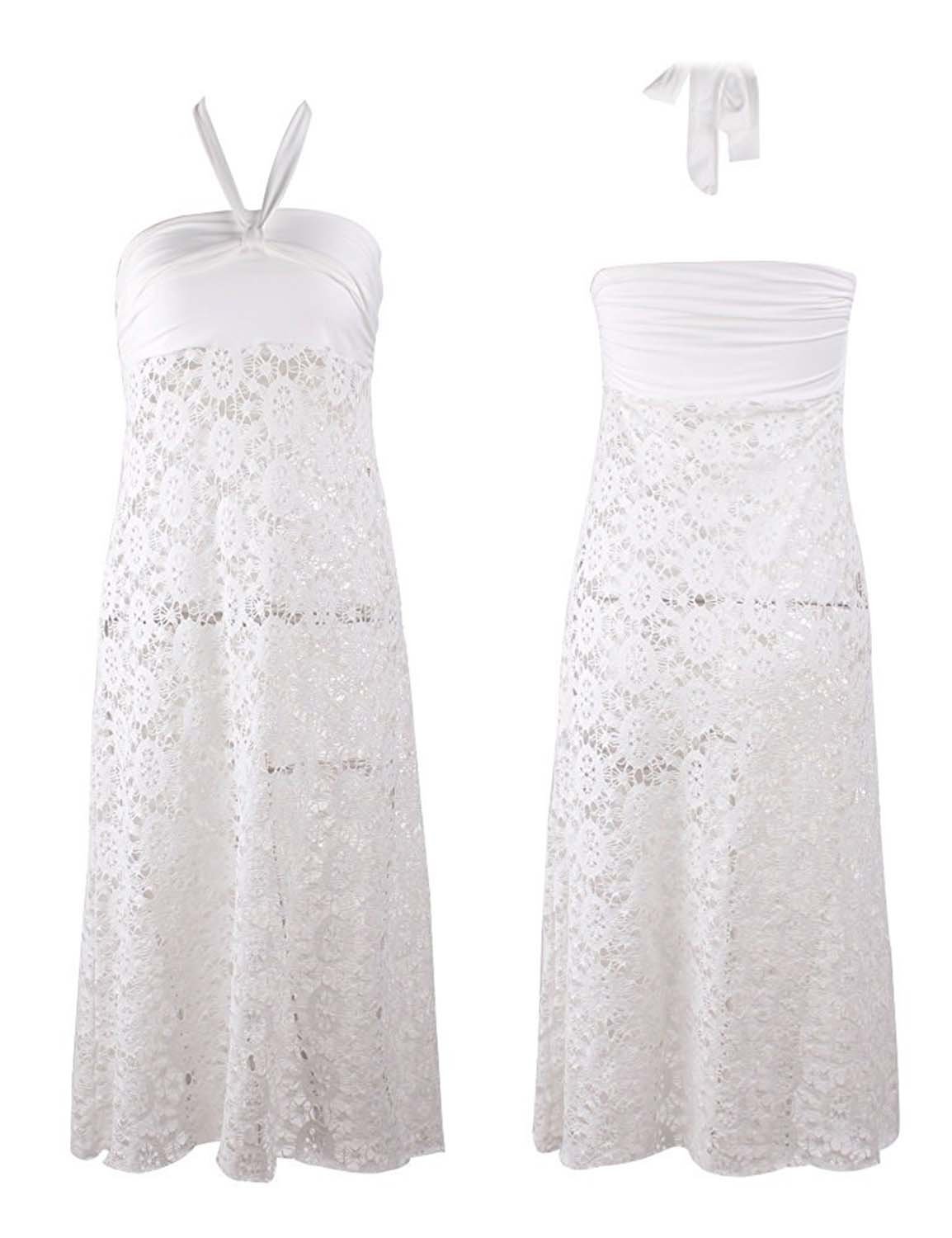 Vivilover Women\'s Lace Crochet Tunic Beach Dress Swimwear Cover Up Wrap (white)