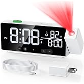 Projection Alarm Clock for Bedroom Ceiling with Auto Brightness Adjustment | 3 Levels Dimmer, 180&deg; Rotatable Projector, Loud Alarm, Snooze, Temperature, 12/24H &amp; DST