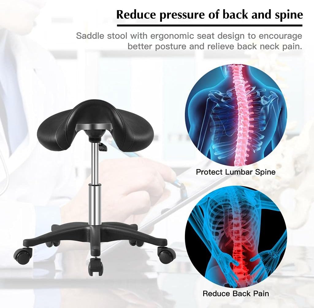 Rolling Stool with Wheels 400lbs Weight Capacity,Heavy Duty Lash Chair Adjustable for Tatoo Lab Massage Salon Spa Drafting Nail Teach,360 Swivel,Leather,Thick Seat Padding: Kitchen & Dining