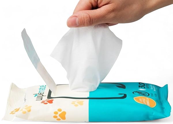 BULK TRAVEL DOG & CAT PET WIPES FOR SMALL/MEDIUM PETS, CLEANS PET PAWS, EARS, FUR, BUTT, & ANAL GLAND – NO-RINSE SOLUTION, GENTLE, DEODORIZING, HYPOALLERGENIC – UNSCENTED (2-PACK) 60 CT