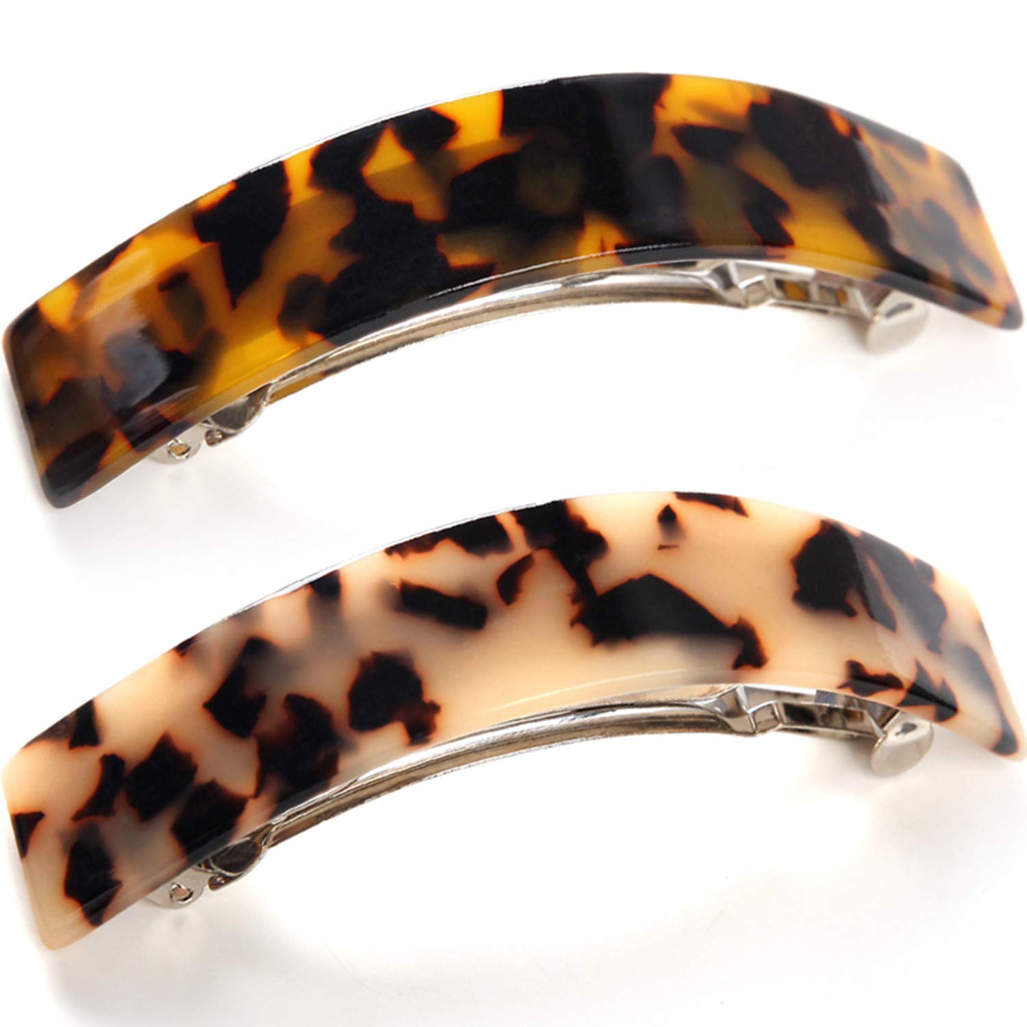 French Style Curved Rectangle Volume Barrette Tortoise Shell Hair Clips Barrettes Automatic Clasp For Thick Hair, 2 Pack : Beauty