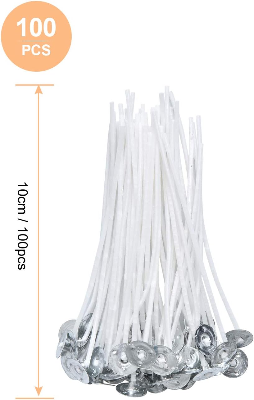VABNEER 100 Piece Cotton Candle Wick Candle Making for Candle DIY No Black Smoke (10cm/4in with 5pcs Candle Wick Holders & 100pcs Double-sided Adhesive Points) - Image 5