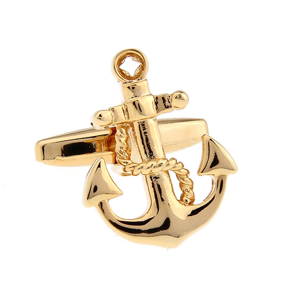 Anchor Rudder Fishing Navy Sailor Boat Sea Gold Silver Cufflinks (Gold Anchor)