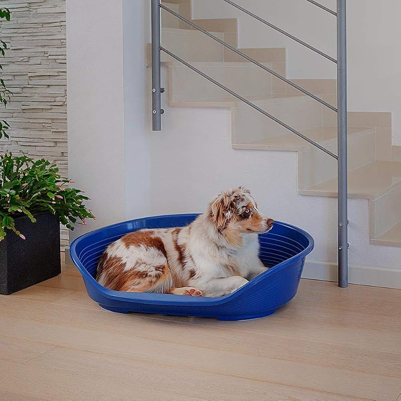 - Cama para perros y gatos - Cama para perros mediana - 100% plástico reciclado - Cesta para perros - transpirable y antideslizante - Siesta Deluxe, 74 x 48 x h 25 CM, AZUL